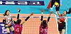 The Daejeon Jung Kwan Jang Red Sparks' Park Hye-min, right, attacks during a V League game against the Heungkuk Life Insurance Pink Spiders at Incheon Samsan World Gymnasium in Incheon on Dec. 24, 2023. [YONHAP]
