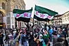 People gather the mosque and its surroundings with the Syrian revolution flag and chant slogans calling for the country's freedom and a 'new Syria' following the collapse of the 61-year-long Baath regime in Syria and the end of the Assad family's rule in Damascus, Syria, on Dec. 13, 2024.[UPI/YONHAP]