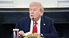 U.S. President Donald Trump speaks during a roundtable meeting in the State Dining Room at the White House in Washington on Oct. 8. [AP/YONHAP]