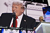 Republican presidential candidate former President Donald Trump speaks at the 2024 Republican National Convention in Milwaukee on July 18, 2024. In his speech, Trump said that the United States would take over the auto industry again. [AP/YONHAP]