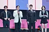 Actors Lee David, Roh Jae-won, Choi Seung-hyun (T.O.P) and Won Ji-an during a fan event for the release of the third season of “Squid Game” (2021-) at Seoul Plaza in central Seoul on June 28. [DANIELA GONZALEZ PEREZ]