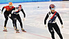Korean short track speed skater Jang Sung-woo, right, skates during the men's 1000-meter final at the Asian Winter Games in Harbin, China on Feb. 9. [YONHAP]
