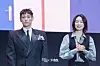 Actors Choi Seung-hyun (T.O.P) and Won Ji-an during a fan event for the release of the third season of “Squid Game” (2021-) at Seoul Plaza in central Seoul on June 28. [DANIELA GONZALEZ PEREZ]