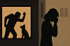 An image shows a victim of a relationship crime considering whether to enter a temporary shelter while leaving a dog behind. [JOONGANG ILBO]