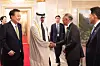 Hyundai Motor Group Executive Chair Euisun Chung, second from right, shakes hands with UAE President Mohamed bin Zayed Al Nahyan ahead of a state luncheon at the Yongsan presidential office on Wednesday. [PRESIDENTIAL OFFICE]