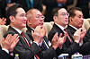 From left, Samsung Electronics Executive Chairman Lee Jae-yong, Hyundai Motor Executive Chair Euisun Chung, and LG Chairman Koo Kwang-mo attend the Korea-China Business Forum held at Diaoyutai State Guesthouse in Beijing on Jan. 5. [JOINT PRESS CORPS]