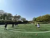 Mary, so far right that she can't possibly be contributing anything on the pitch, 'participates' in a defensive drill at practice with the Seoul Jindos. [MARY YANG]