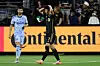 LAFC forward Son Heung-Min reacts after missing a shot in the first half against Atlanta United FC at BMO Stadium in Los Angeles on Oct. 5. [REUTERS/YONHAP]