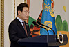 President Lee Jae Myung speaks at an evening banquet for the foreign diplomatic corps at the Blue House on Aug. 15. [JOINT PRESS CORPS]