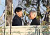 Former Minister of Justice Cho Kuk, left, visits former President Moon Jae-in at the latter's private house in Yangsan, South Gyeongsang, on Feb. 12, 2024. [NEWS1]