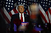 U.S. President-elect Donald Trump takes the stage following early results from the 2024 presidential election in Palm Beach County Convention Center in West Palm Beach, Florida, on Wednesday. [REUTERS/YONHAP]