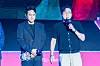 Actors Jun Suk-ho, and Kim Pub-lae during a fan event for the release of the third season of “Squid Game” (2021-) at Seoul Plaza in central Seoul on June 28. [DANIELA GONZALEZ PEREZ]
