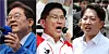 Major presidential candidates, from left: Lee Jae-myung of the Democratic Party; Kim Moon-soo of the People Power Party; and Lee Jun-seok of the Reform Party [YONHAP]