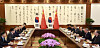 South Korean President Lee Jae Myung, second from left, and Chinese Premier Li Qiang hold a luncheon meeting in Beijing on Jan. 6. [JOINT PRESS CORPS]