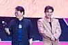 Actors Lee Seo-hwan and Kang Ha-neul during a fan event for the release of the third season of “Squid Game” (2021-) at Seoul Plaza in central Seoul on June 28. [DANIELA GONZALEZ PEREZ]