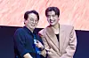 Actors Lee Seo-hwan and Kang Ha-neul during a fan event for the release of the third season of “Squid Game” (2021-) at Seoul Plaza in central Seoul on June 28. [DANIELA GONZALEZ PEREZ]