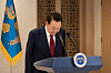 President Yoon Suk Yeol bows before giving an address at the presidential office in Yongsan, central Seoul, on Thursday. [PRESIDENTIAL OFFICE]