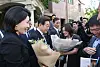 President Lee Jae-myung, second to left, and first lady Kim Hye-kyung, left, greet their supporters in front of their home in Gyeyang District, Incheon, on June 4. [JOINT PRESS CORPS]
