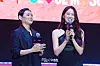 Actors Kim Si-eun and Chae Kuk-hee during a fan event for the release of the third season of “Squid Game” (2021-) at Seoul Plaza in central Seoul on June 28. [DANIELA GONZALEZ PEREZ]