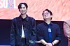 Actors Park Sung-hoon and Lee Seo-hwan during a fan event for the release of the third season of “Squid Game” (2021-) at Seoul Plaza in central Seoul on June 28. [DANIELA GONZALEZ PEREZ]