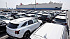 Export-ready cars are parked waiting for shipment at a port in Pyeongtaek, Gyeonggi, on March 31. [NEWS1]