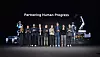 From left, Merry Frayne, director of Spot Product Management at Boston Dynamics, Carolina Parada, head of Robotics at Google DeepMind, Alberto Rodriguez, director of Atlas Behavior at Boston Dynamics, Robert Playter, Boston Dynamics CEO, Hyundai Motor Group Vice Chairman Chang Jae-hoon, Aya Durbin, humanoid application product lead at Boston Dynamics, Zachary Jackowski, general manager of Atlas at Boston Dynamics, Lee Woong-jae, vice president of manufacturing division at Hyundai Motor Group, and Woo Seung-hyun, future strategy team lead at Hyundai Motor Group, pose for a photo after Hyundai's presentation for the CES 2026 in Las Vegas on Jan. 5. [HYUNDAI MOTOR]