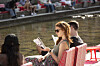 Visitors read books at an outdoor library along Cheonggyecheon in central Seoul in an undated photo provided by the Seoul city government. [SEOUL METROPOLITAN GOVERNMENT]