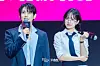 Actors Yim Si-wan and Jo Yu-ri during a fan event for the release of the third season of “Squid Game” (2021-) at Seoul Plaza in central Seoul on June 28. [DANIELA GONZALEZ PEREZ]