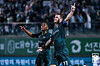 Connor Chapman of Gimpo FC, right, celebrates after scoring against Pohang Steelers during the clubs' round of 16 match at the Korea Cup at Gimpo Solteo Football Field in Gimpo, Gyeonggi, on May 14. [KOREA FOOTBALL ASSOCIATION]