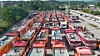 Fire tanker trucks are getting ready to help Gangneung in Gangwon on Aug. 31 amid a severe drought that has damaged the region. [NATIONAL FIRE AGENCY]