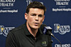 Erik Neander, Tampa Bay Rays president of baseball operations, during a season ending baseball news conference, Friday, Oct. 4, 2024, in St. Petersburg, Florida. [AP/YONHAP]