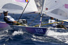 Korea's Ha Jee-min, left, participates in a men's dinghy race during the 2024 Paris Olympics on Saturday in Marseille, France. [AP/YONHAP]