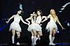 K-pop girl group aespa performs live onstage in London on March 2. [AP/YONHAP]