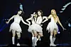 K-pop girl group aespa performs live onstage in London on March 2. [AP/YONHAP]