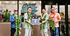 BGF Retail Vice Chairman Hong Jung-kook, second from left, and employees at CU Downtown in Hawaii pose for a commemorative photo at the CU Downtown branch in Hawaii on Nov. 12. [BGF RETAIL]