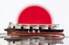 Model of LNG tanker is seen in front of Japan's flag in this illustration taken May 19, 2022. [REUTERS/YONHAP]