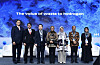 Hyundai Motor Group and Pertamina executives and officials from Indonesia government, including Park Jae-ha, third from left, vice president at Hyundai's hydrogen business and Eniya Listiani Dewi, fourth from left, director general of new, renewable energy, and energy conservation at Indonesia's Ministry of Energy and Mineral Resources, take a photo after signing an agreement on hydrogen collaboration at the Global Hydrogen Ecosystem Summit 2025 in Jakarta, Indonesia on April 15. [HYUNDAI MOTOR]