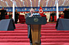 North Korean leader Kim Jong-un gives a speech on Jan. 1 at the May Day Stadium in Pyongyang. [RODONG SINMUN]