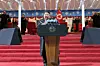 North Korean leader Kim Jong-un gives a speech on Jan. 1 at the May Day Stadium in Pyongyang. [RODONG SINMUN]