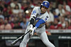 The Los Angeles Dodgers' Shohei Ohtani flies out during the eighth inning of an MLB game against the Cincinnati Reds on July 30 in Cincinnati. [AP/YONHAP]