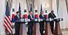 From left; South Korean Defense Minister Kim Yong-hyun, Foreign Minister Cho Tae-yul, U.S. Secretary of State Antony Blinken and U.S. Defense Secretary Lloyd Austin, attend a press conference at the State Department on Thursday. [YONHAP]