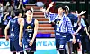 Busan KCC Egis players celebrate after winning a 2023-24 KBL playoff game against Wonju DB Promy at Sajik Gymnasium in Busan on Sunday. [NEWS1]