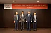 Hanwha Industrial Solutions CEO Ahn Soon-hong, second from right, and other executives pose for a group photo at the company’s inaugural general meeting on Monday. [HANWHA GROUP]