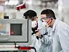 LG Corp. Chairman Koo Kwang-mo inspects a cathode material production line at LG Chem's Cheongju plant in North Chungcheong on April 17. [LG CORP.]