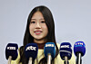 Korean figure skater Lee Hae-in speaks to reporters before an open training session at Taeneung Indoor Ice Arena in Nowon District, northern Seoul, on Jan. 6. [YONHAP]