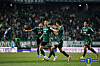Jeonbuk Hyundai Motors' Moon Seon-min scores the first goal during the semifinal match against Incheon United at Jeonju World Cup Stadium on Wednesday. [KFA/YONHAP]