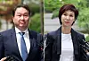SK Group Chairman Chey Tae-won, left, and his estranged wife Roh Soh-yeong attend a hearing held at the Seoul High Court in Seocho District, southern Seoul, on April 16. [NEWS1]