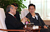 President Lee Jae Myung, right, listens as SoftBank founder and CEO Masayoshi Son speaks at the presidential office in Yongsan District, central Seoul, on Dec. 5. [JOINT PRESS CORPS]