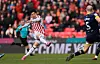 Stoke City's Bae Jun-ho scores the opening goal in a Championship game against Middlesbrough at Bet365 Stadium in Stoke, England on Saturday in a photo shared by the club's official X account. [SCREEN CAPTURE]