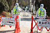 Quarantine officials restrict access to a pig farm in Changnyeong in South Gyeongsang Province, where an African swine fever case was reported, in this file photo taken on Feb. 4.  [YONHAP]
